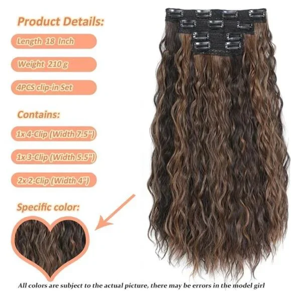 Hair Extensions Clip 18 Inch Synthetic Black&Brown